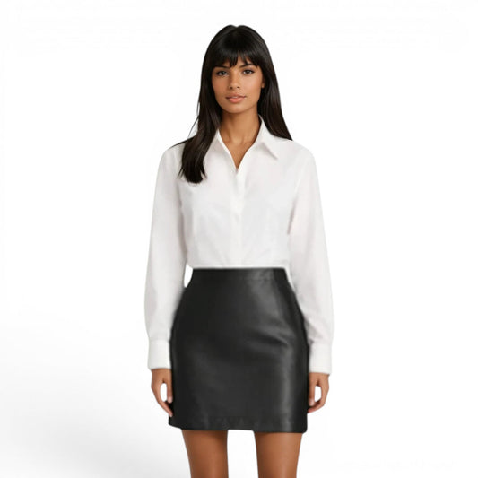 Lamb Leather No Waist Trimmed Skirt
