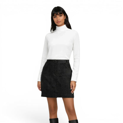 Suede Two Pocket Woven Jean Skirt