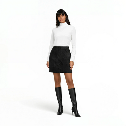 Suede Two Pocket Woven Jean Skirt