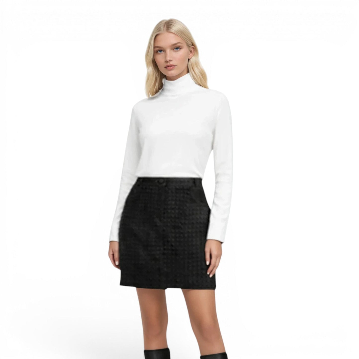 Suede Two Pocket Woven Jean Skirt