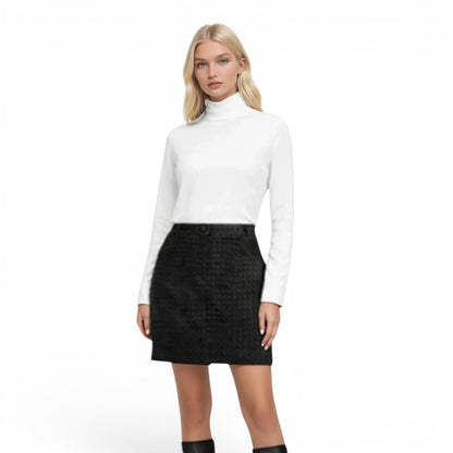 Suede Two Pocket Woven Jean Skirt