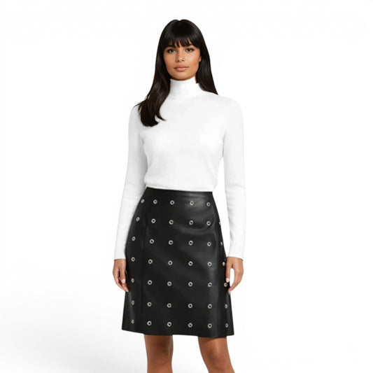 Lamb Leather Grommet Trimmed Skirt
