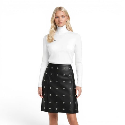 Lamb Leather Grommet Trimmed Skirt