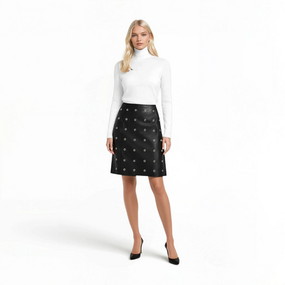 Lamb Leather Grommet Trimmed Skirt