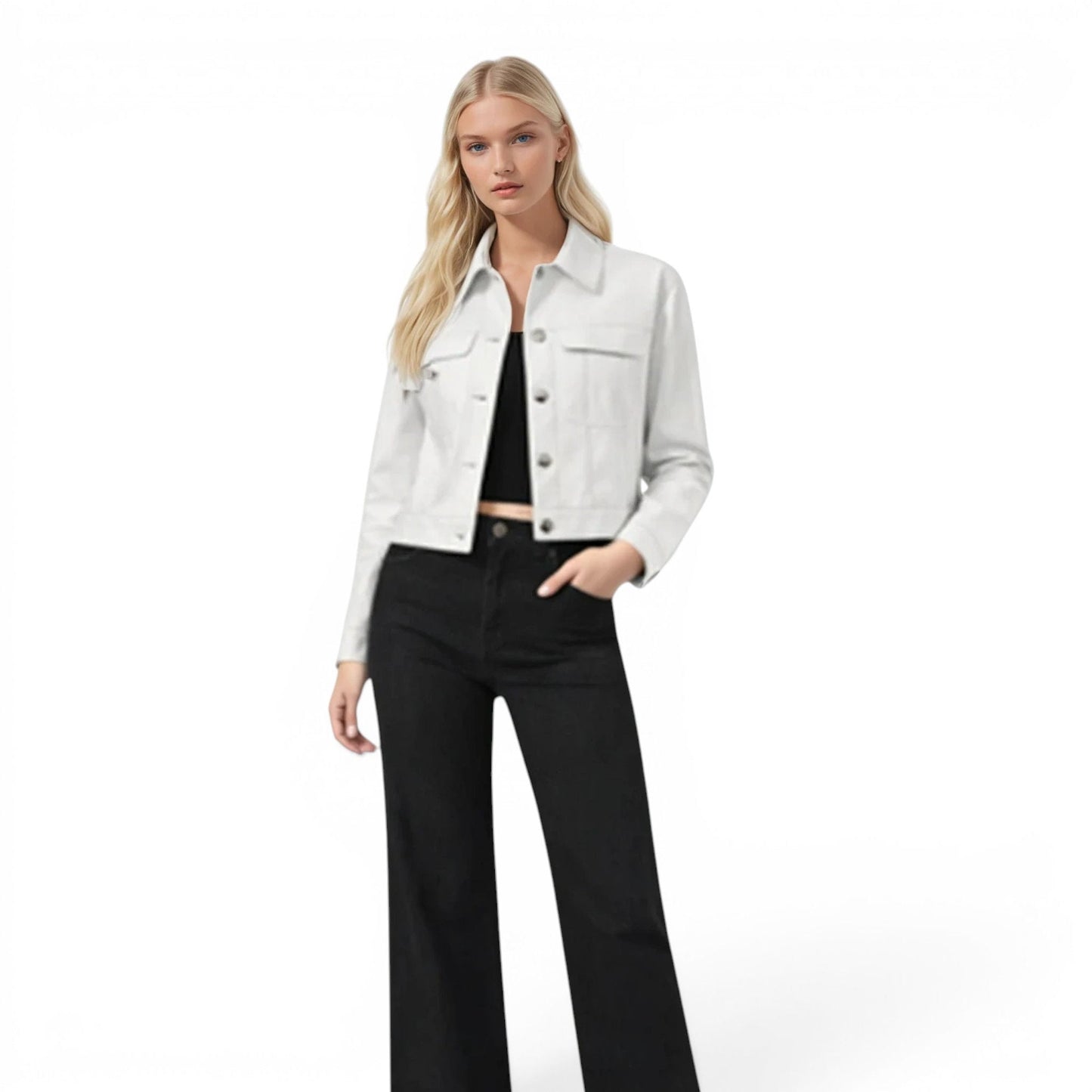 Lamb Leather Cropped Two Pocket Jacket