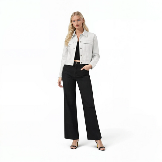 Lamb Leather Cropped Two Pocket Jacket