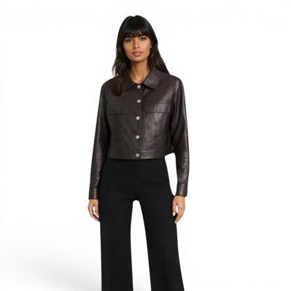 Lamb Leather Cropped Two Pocket Jacket