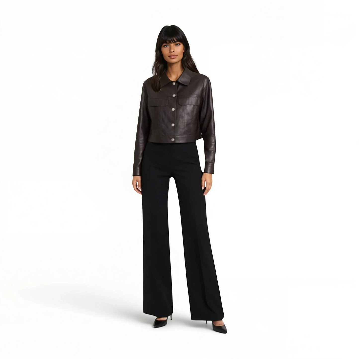 Lamb Leather Cropped Two Pocket Jacket