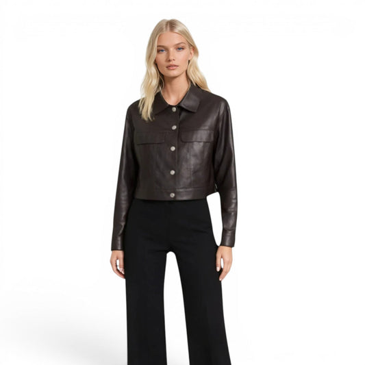 Lamb Leather Cropped Two Pocket Jacket