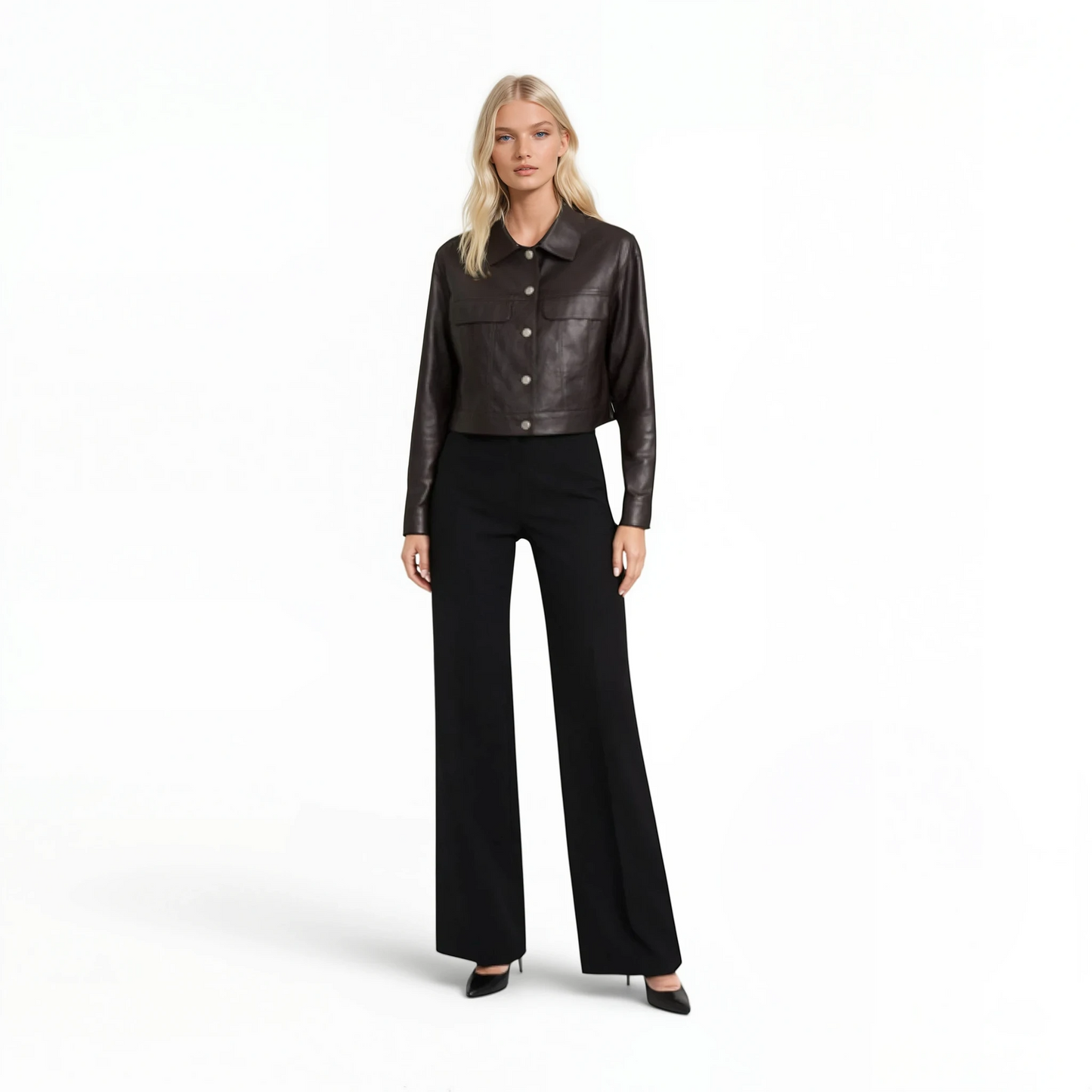 Lamb Leather Cropped Two Pocket Jacket