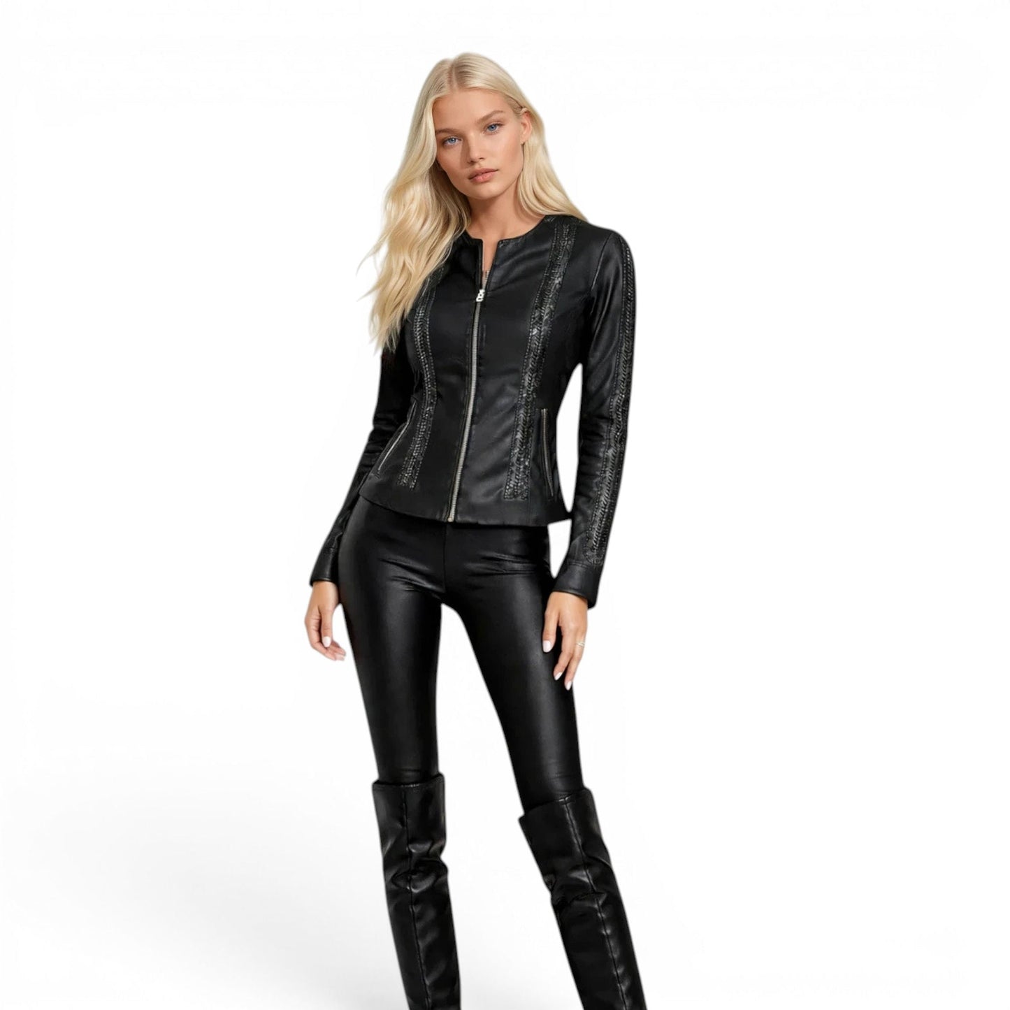 Braided Lamb Leather Double Zip Jacket