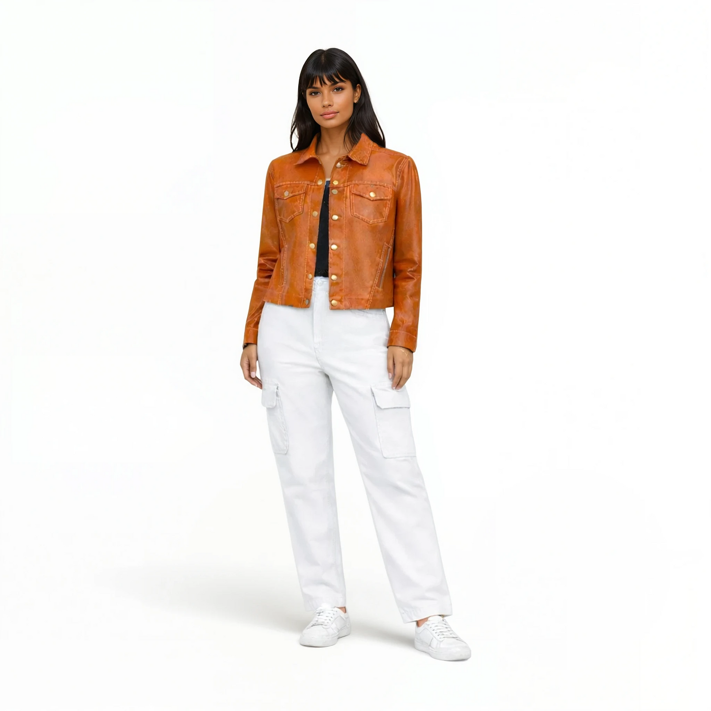 Stitched Two Pocket Lamb Leather Jean Jacket