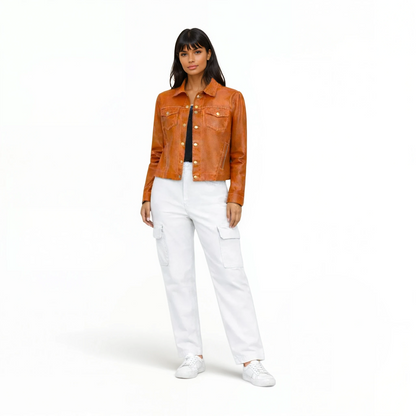 Stitched Two Pocket Lamb Leather Jean Jacket