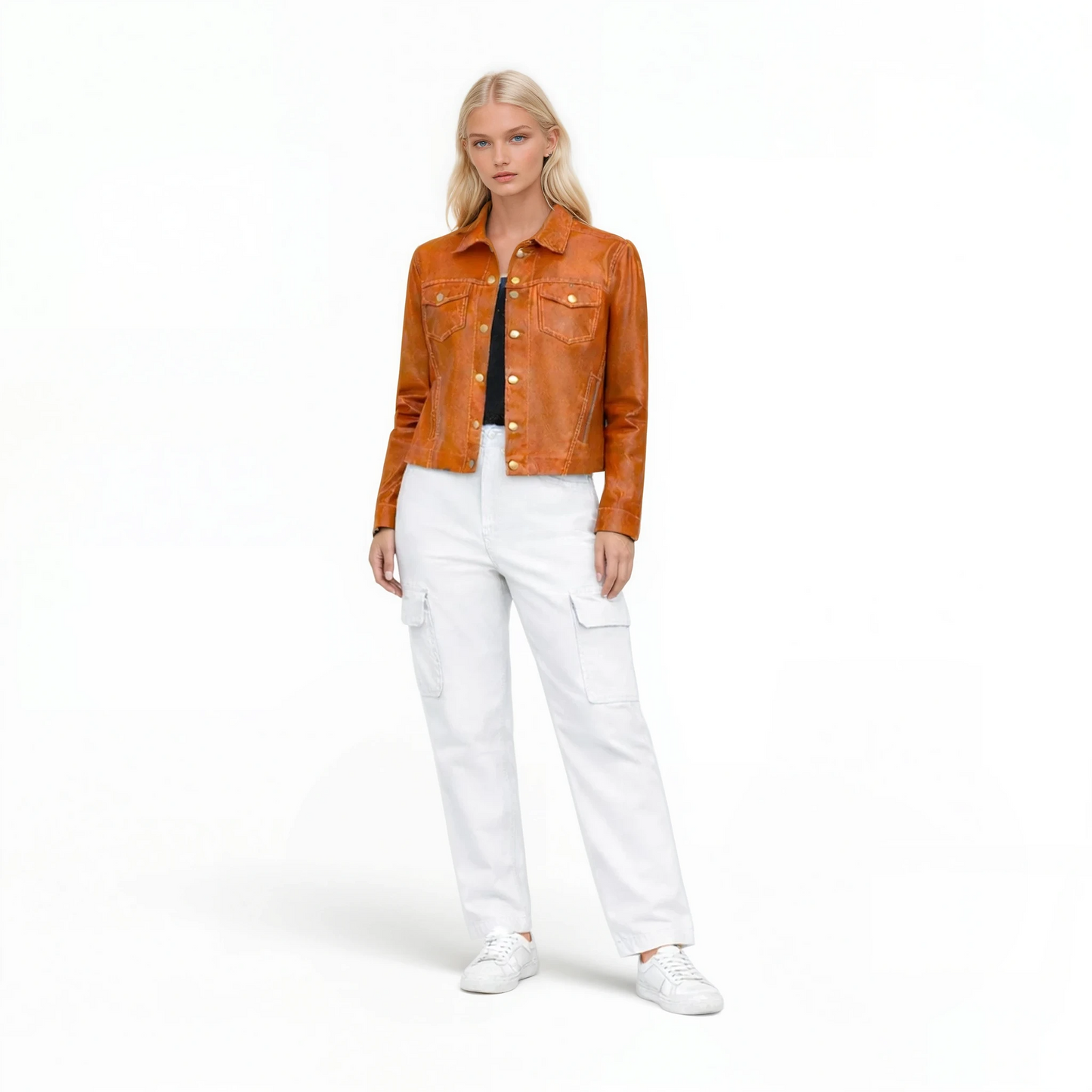 Stitched Two Pocket Lamb Leather Jean Jacket