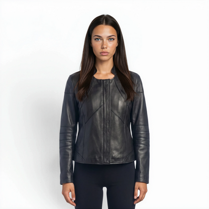 Cutwork Stitched Bomber Lamb Leather Jacket