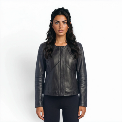 Cutwork Stitched Bomber Lamb Leather Jacket
