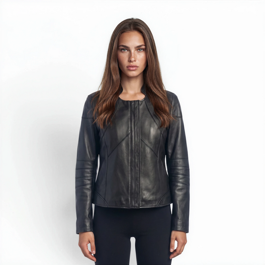 Cutwork Stitched Bomber Lamb Leather Jacket