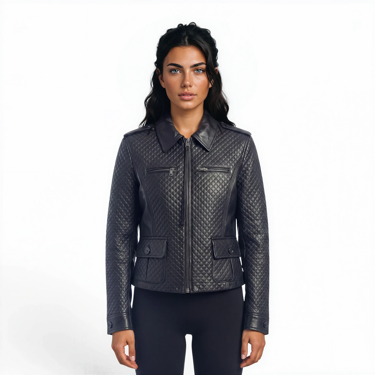 Block & Stitched Cutwork Lamb Leather Jacket