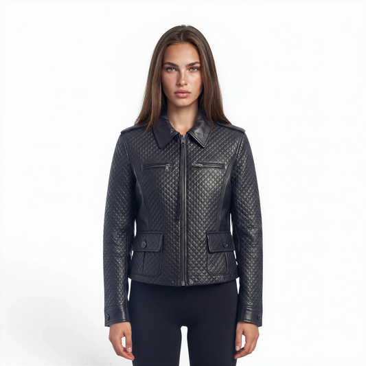 Block & Stitched Cutwork Lamb Leather Jacket