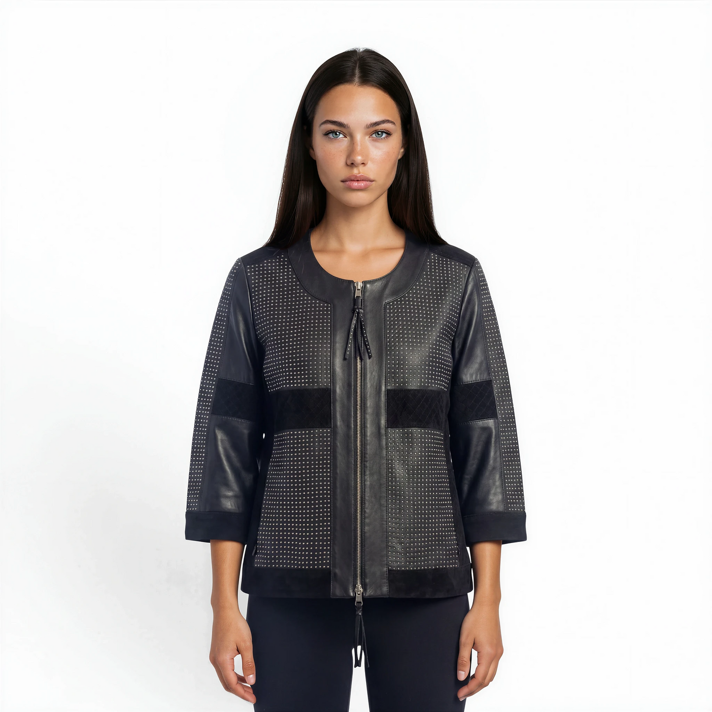 Cutwork Trimmed Suede & Leather Jacket