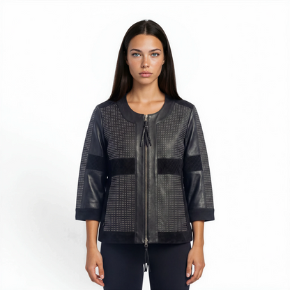 Cutwork Trimmed Suede & Leather Jacket