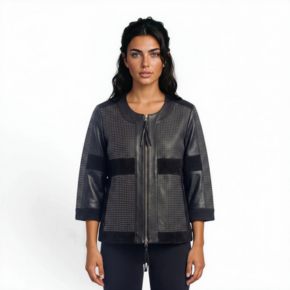 Cutwork Trimmed Suede & Leather Jacket