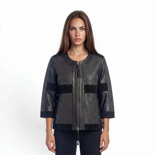 Cutwork Trimmed Suede & Leather Jacket