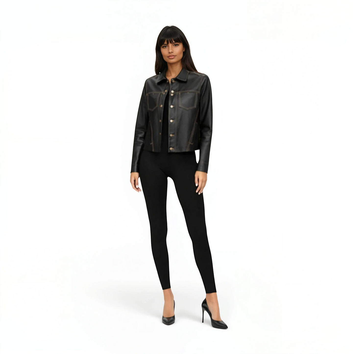 Stitched Two Pocket Lamb Leather Jean Jacket