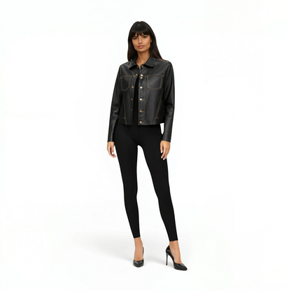 Stitched Two Pocket Lamb Leather Jean Jacket