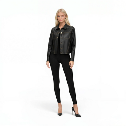 Stitched Two Pocket Lamb Leather Jean Jacket