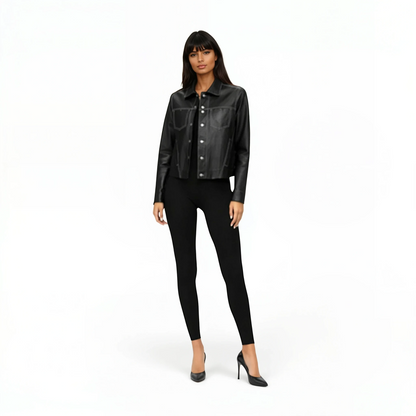 Stitched Two Pocket Lamb Leather Jean Jacket