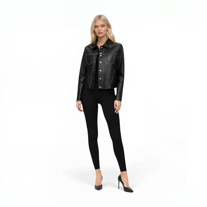 Stitched Two Pocket Lamb Leather Jean Jacket