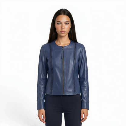 Braided Lamb Leather Double Zip Jacket