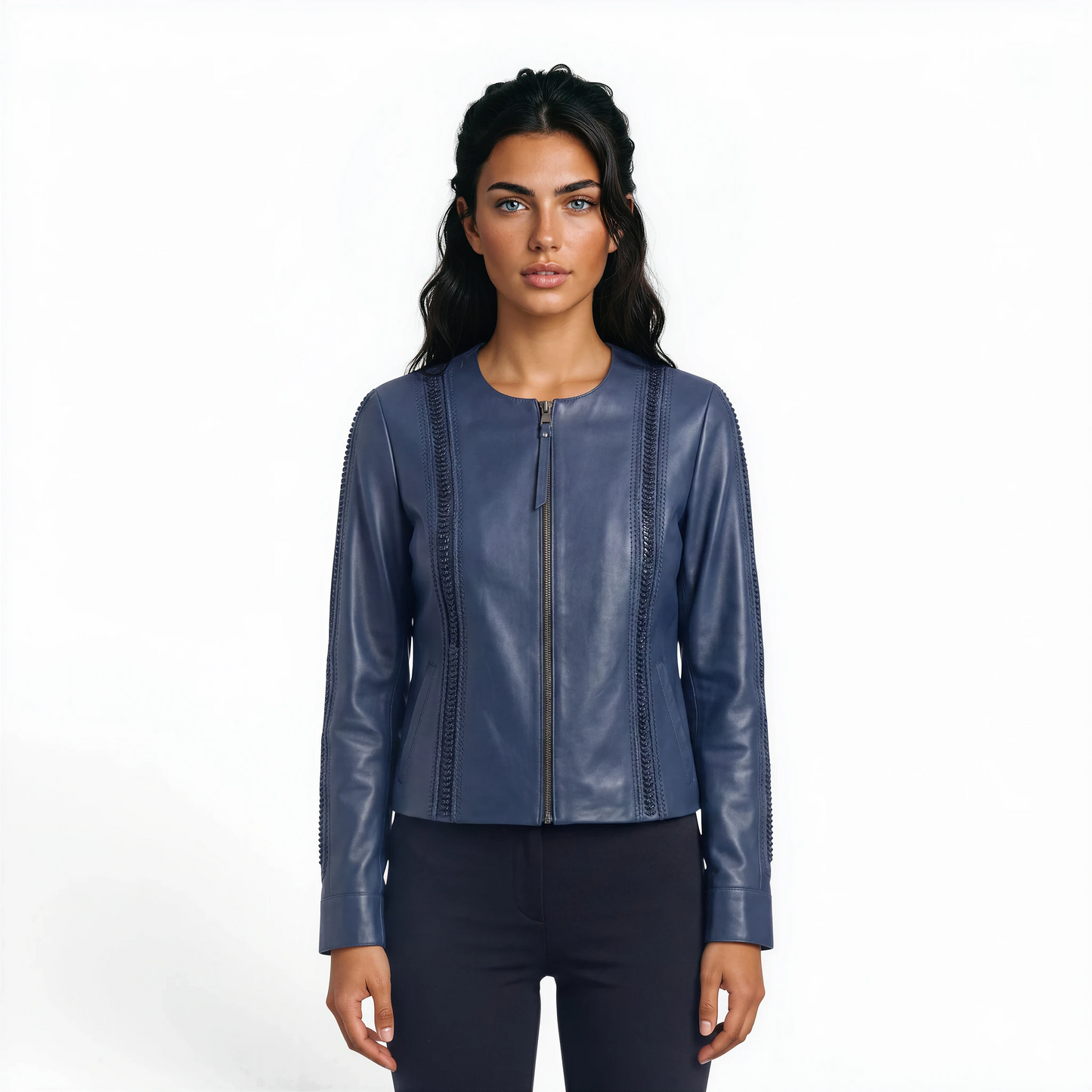 Braided Lamb Leather Double Zip Jacket