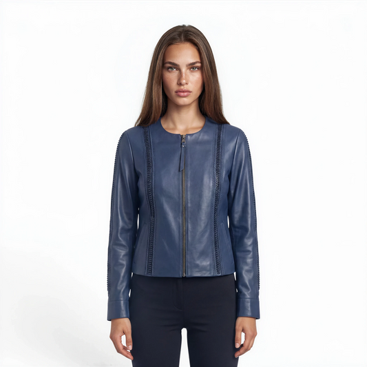 Braided Lamb Leather Double Zip Jacket