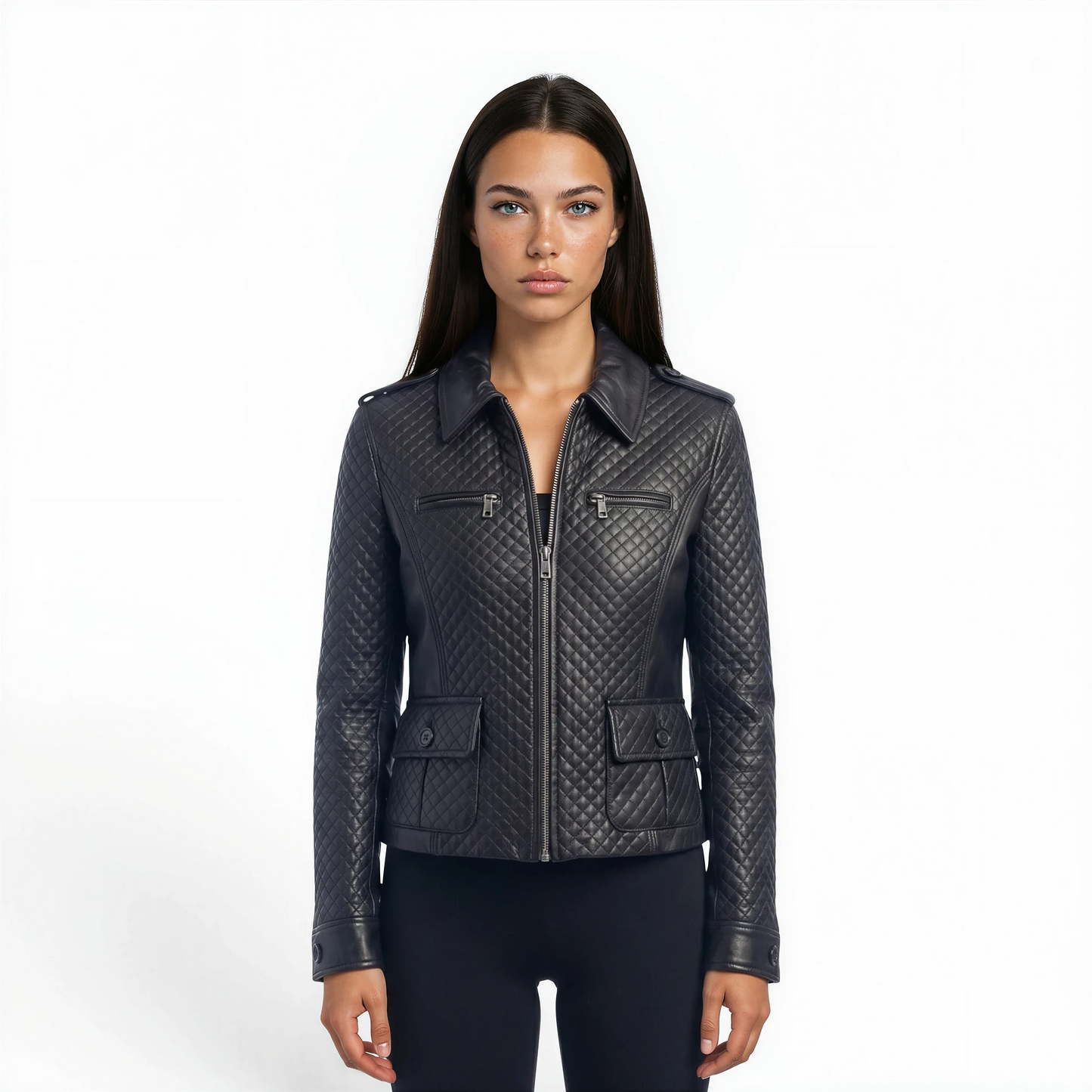 Block & Stitched Cutwork Lamb Leather Jacket