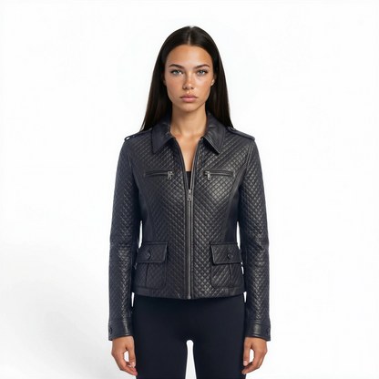 Block & Stitched Cutwork Lamb Leather Jacket