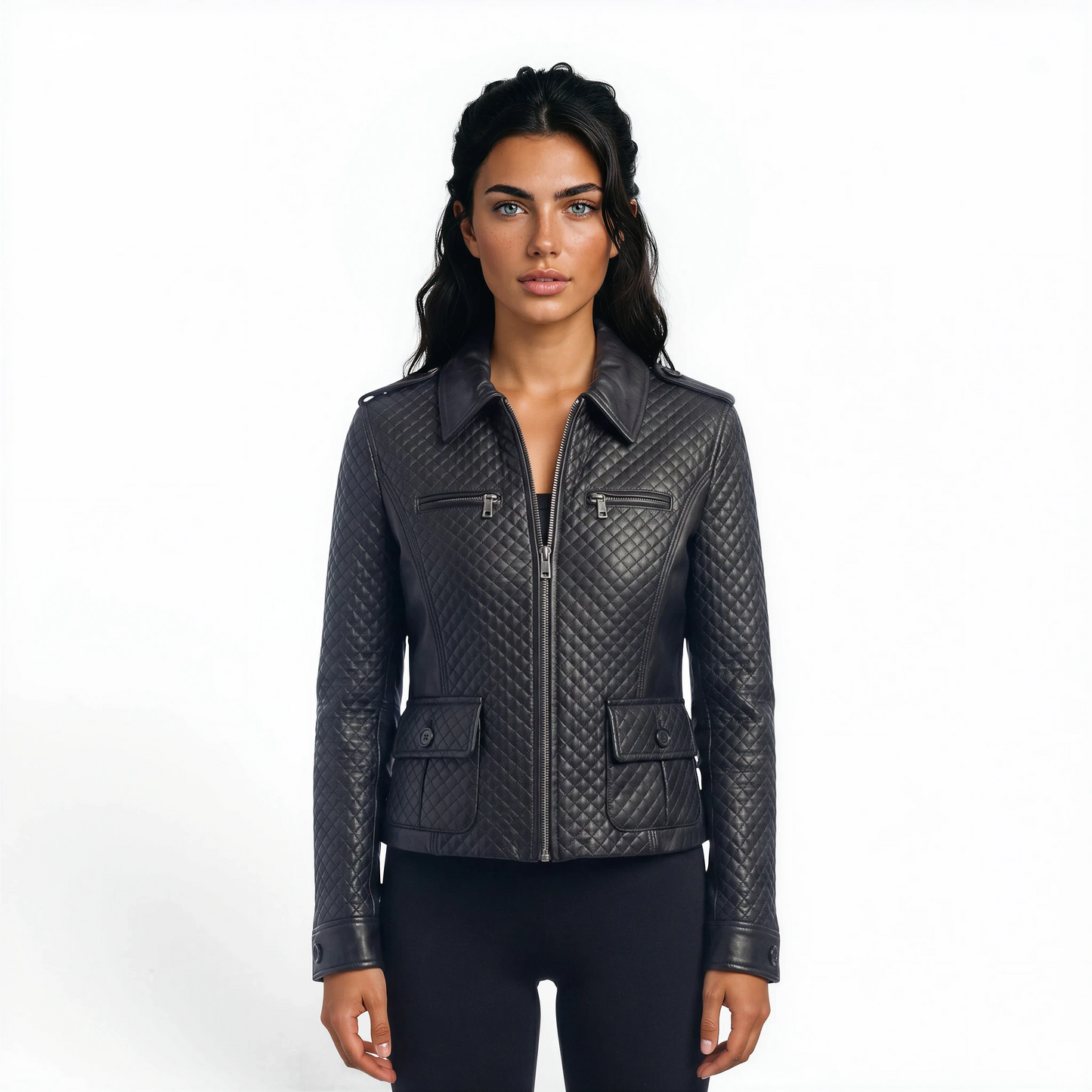 Block & Stitched Cutwork Lamb Leather Jacket