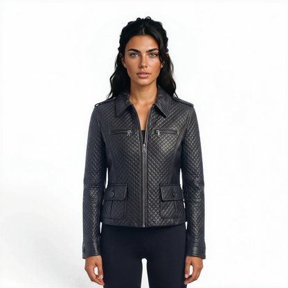 Block & Stitched Cutwork Lamb Leather Jacket