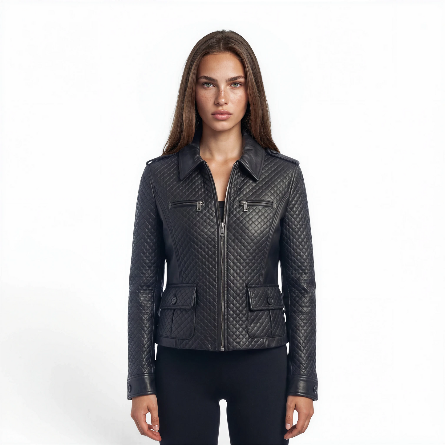 Block & Stitched Cutwork Lamb Leather Jacket