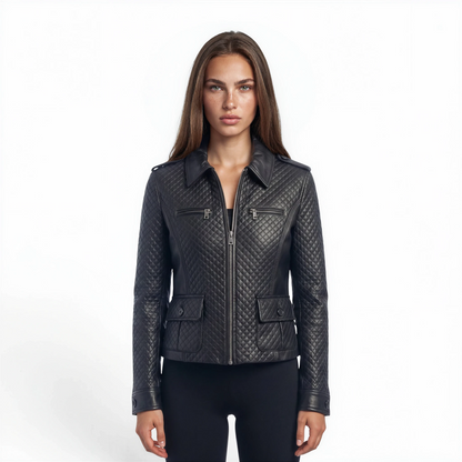 Block & Stitched Cutwork Lamb Leather Jacket