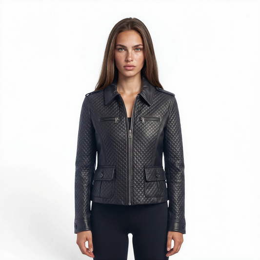 Block & Stitched Cutwork Lamb Leather Jacket