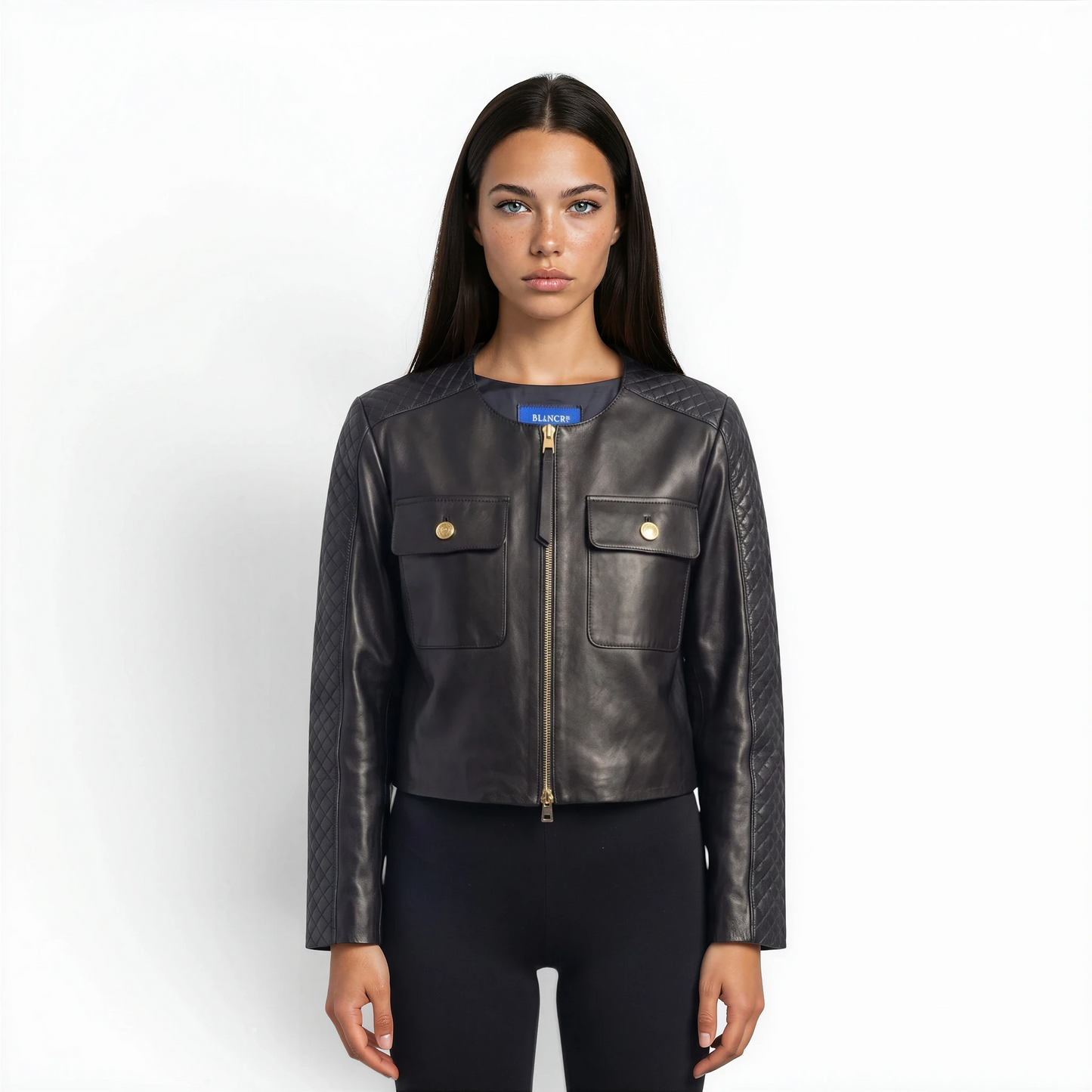 Cut & Stitched Cropped Lamb Leather Jacket