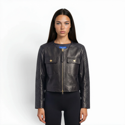 Cut & Stitched Cropped Lamb Leather Jacket
