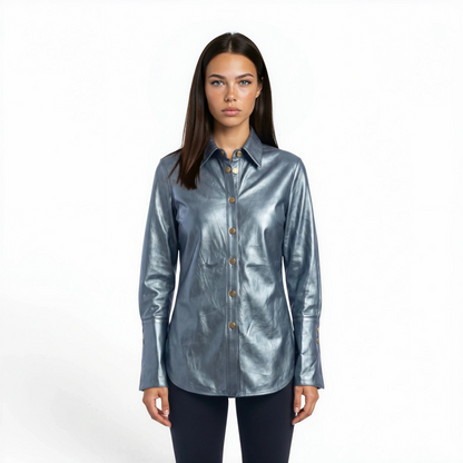 Pearlized Lamb Leather Long Shirt