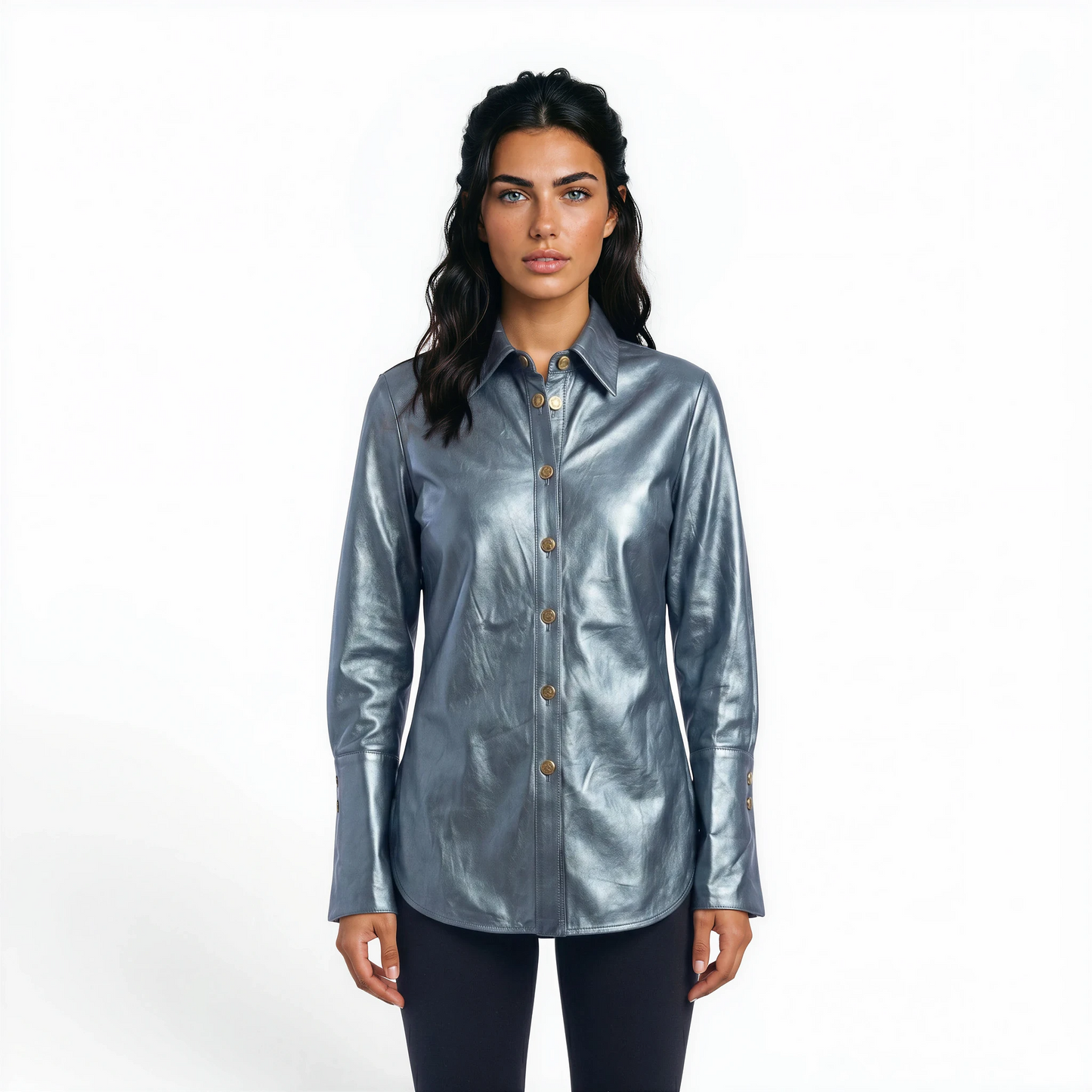 Pearlized Lamb Leather Long Shirt