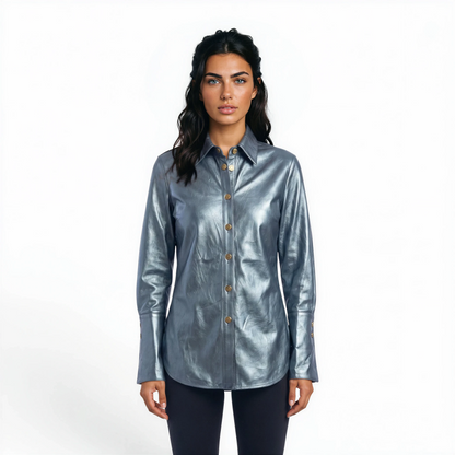 Pearlized Lamb Leather Long Shirt