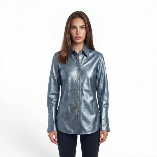 Pearlized Lamb Leather Long Shirt