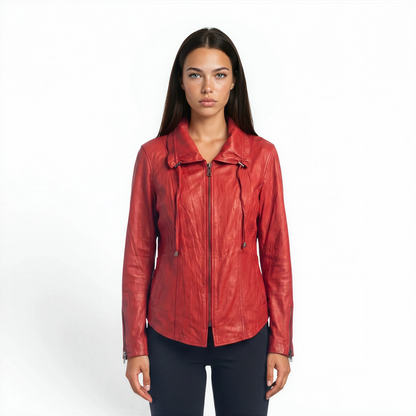 Crinkle Lamb Leather Zip Front Shirt