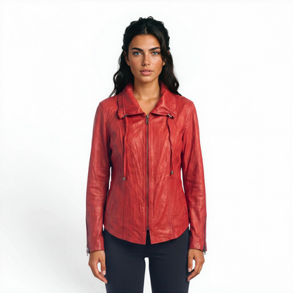 Crinkle Lamb Leather Zip Front Shirt